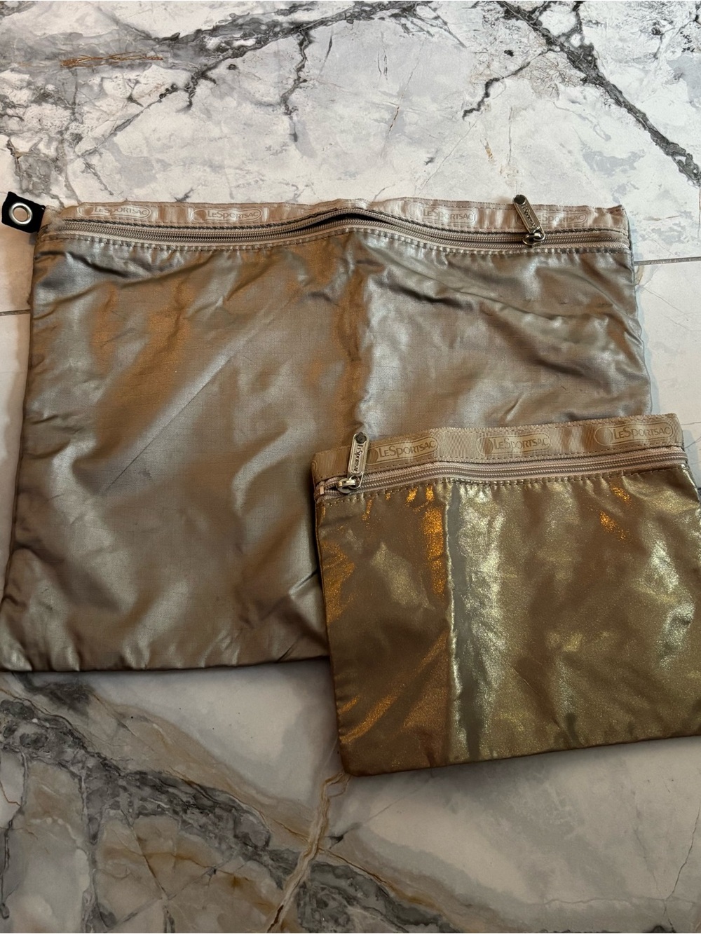 LeSportsac Metallic Cream Nylon Wristlet Pouch